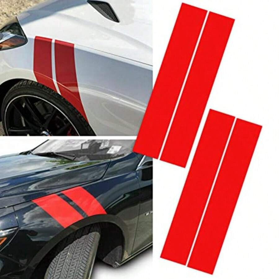 Mark Decals For Cars Fender Stripes Hash Marks Vinyl Decal Universal Compatible With Car Truck Sticker Racing Stripe RedTrunk Logo Sticker, Car Exterior Accessories, Universal For Car, Window And Laptop - 紅色的 - 查看 1