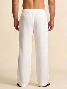 Quần dài nam bằng vải lanh, kiểu dáng thường ngày Mỹ, thích hợp cho mùa xuân/hè. - trắng - Xem 8