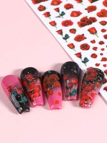 2pcs Valentine'S Day Nail Stickers With Butterfly Rose Flower Snake Red Lips Design DIY Nail Art Decorations Tips For Girls - 彩色 - 查看 5