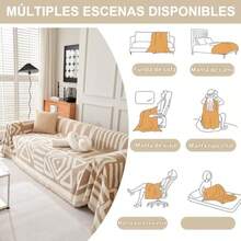 zxxFunda de Sofa de Cenilla de e Sofa Cover con Borlas Ente Couc Cover de Tela Ideal para Todas Las Estaciones Se Puede Utilizar Como Manta de Sofa Cal Blanco Roto 180 x 300sofa cama - Beige blanco180300 - Ver 7