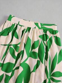 EARO Falda de línea A de cintura alta con estampado floral para mujer, falda de vacaciones de verano primaveral - Verde hierba - Ver 7