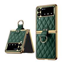 Ốp điện thoại giả da, chất liệu PC mạ điện họa tiết Argyle, có vòng đeo ngón tay, tương thích với Samsung Galaxy Z Flip 3 4 5 6 7, kèm kính cường lực bảo vệ màn hình. - màu xanh lá - Xem 10