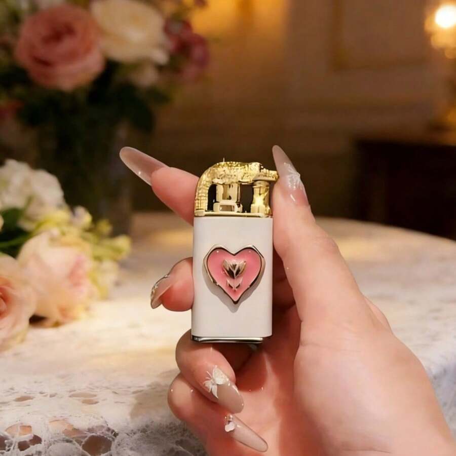 Cute Lighter, Dual Flame Windproof Lighter, Heart/Snake Design Lighter, Metal Embossed Rhinestone Butane Torch Lighter, Refillable Adjustable Flame - 心臟(不含氣體) - 查看 1