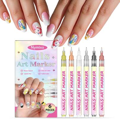 6支装细尖美甲笔，持久显色，DIY美甲设计工艺绘画工具，适用于派对美甲设计