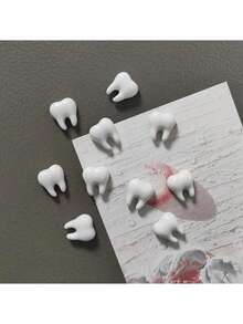 8/10pcs Cute White Tooth Shaped Resin Refrigerator Magnets, Glow-In-The-Dark Fridge Stickers, Cartoon Dental Health Theme Magnetic Home & Office Decor - Multicolor - View 8