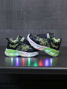Fashionable LED Luminous Breathable Mesh Sports Shoes, Suitable For Boys And Girls - Casual, Shock-Absorbing, All-Season Anti-Slip Outdoor Running And Walking Shoes - Green - View 3