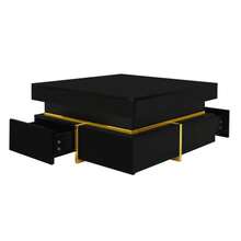 Coffee Table, High-Gloss Lacquered Living Room Table, Side Table With Drawers And Gold Details - Black - View 1