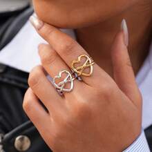 2pcs/1pc Heart Line Wrapped Irregular Ring, 18k Gold-Plated Stainless Steel Ring, Women's High-End Fashion Temperament Ring, 304 Stainless Steel Ring, Simple And High-End Style Personalized Jewelry, Holiday Gift/Daily Matching Versatile Design, Suitable For Girlfriends And Wives, Suitable For Daily Gatherings And Parties - Multicolor - View 3