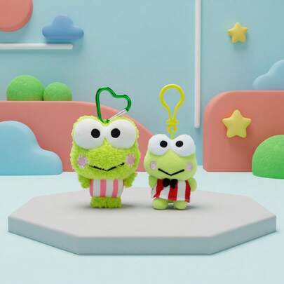  Sanrio Character Plush Bag Charm - Official Authorized Cute Frog Plush Keychain Accessory Suitable For Backpack, Wallet, Handbag Or Travel Tote - Soft Mini Plush Pendant Height 8cm/3.15 Inches - Adorable Collectible Cartoon Plush Doll For Daily Use, Gift Exchange And Display