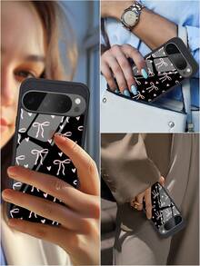 1个粉色蝴蝶结玻璃手机壳，兼容谷歌10/9/8/7，Galaxy S24/S25 PLUS/S23 Ultra/A16/A35/A25/A55/S26/S26plus/S26ultra，蝴蝶图案，日常使用，国际版，非国内版 - 黑色 - 查看 4