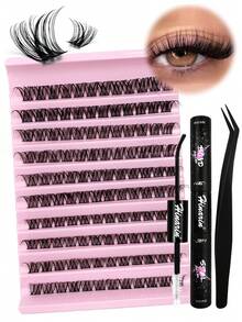 120 Pcs DIY Lashes Extension Kit Lash Clusters With Bond And Seal Tweezer Kit Individual Lashes D Curl Fluffy Eye Lash Clusters (10 Rows 8-16MM Mixed) Lash Clusters Kit,Lashes,Eyelashes,Fake Lashes - Black - View 2
