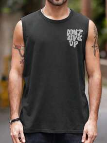 Summer New Men's Street Fashion Inspirational Slogan Print Loose Fit Crew Neck Casual Tank Top - Dark Grey - View 2