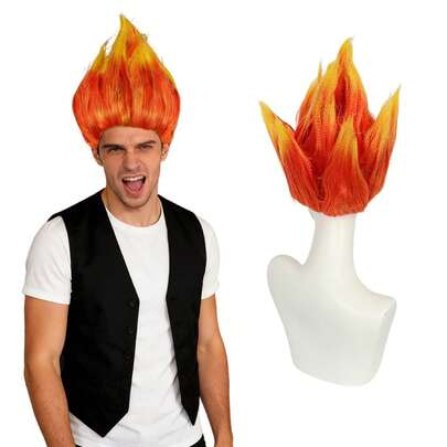Edgy Flame Spiky Wig, Orange & Yellow Ombre High-Temperature Fiber Cosplay Wig, Heat Resistant & DIY Stylable, Perfect For Anime Cosplay & Costume Parties, Bold & Dynamic