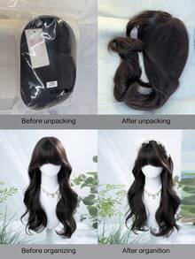 1 Synthetic Heat-Resistant Wig, Black Long Rolled Wig With Bangs, 28 Feet Long, Made Of Fiber, Suitable For Daily Use, Natural Simulation Wig - Black - View 10