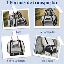 Transportadora para Gato y Perro, Mochila Transpirable para Gatos, Transportadora para Perro Mediano, Carga MÁXIMA 10kg/22LB, con Cojín de Peluche, Juguetes para Mascotas y Cuenco (Gris) - Gris - Ver 6