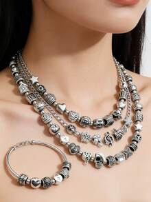 10/30/50/60/80/100/200/300/500/1000pcs Vintage Silver Acrylic Carved Large Hole Beads, Suitable For DIY Bracelet Necklace Jewelry Making Accessories - Silver - View 3
