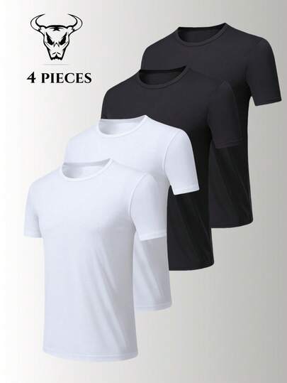 4pcs Men's Summer Quick Dry Short Sleeve T-Shirts For Gym Workout, Outdoor Sports, Marathon Running, Breathable Couple Activewear Tee