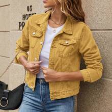 2026 New Arrival Women's Fashion  Lapel Pocket Single-Breasted Short Denim Jacket - 黑色 - 查看 4