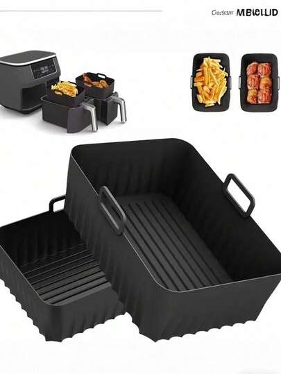 1pc/2pcs Reusable Silicone Air Fryer Pot, Silicone Air Fryer Cooking Mat, Air Fryer Accessories, Kitchen Supplies Replacement Non-Stick Baking Paper Liners For Air Fryer