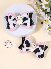 2 cái/gói Dễ thương Đen & Trắng In hoa bò Nơ Kẹp tóc Trẻ em Phụ kiện tóc - Nhiều màu - Xem 5