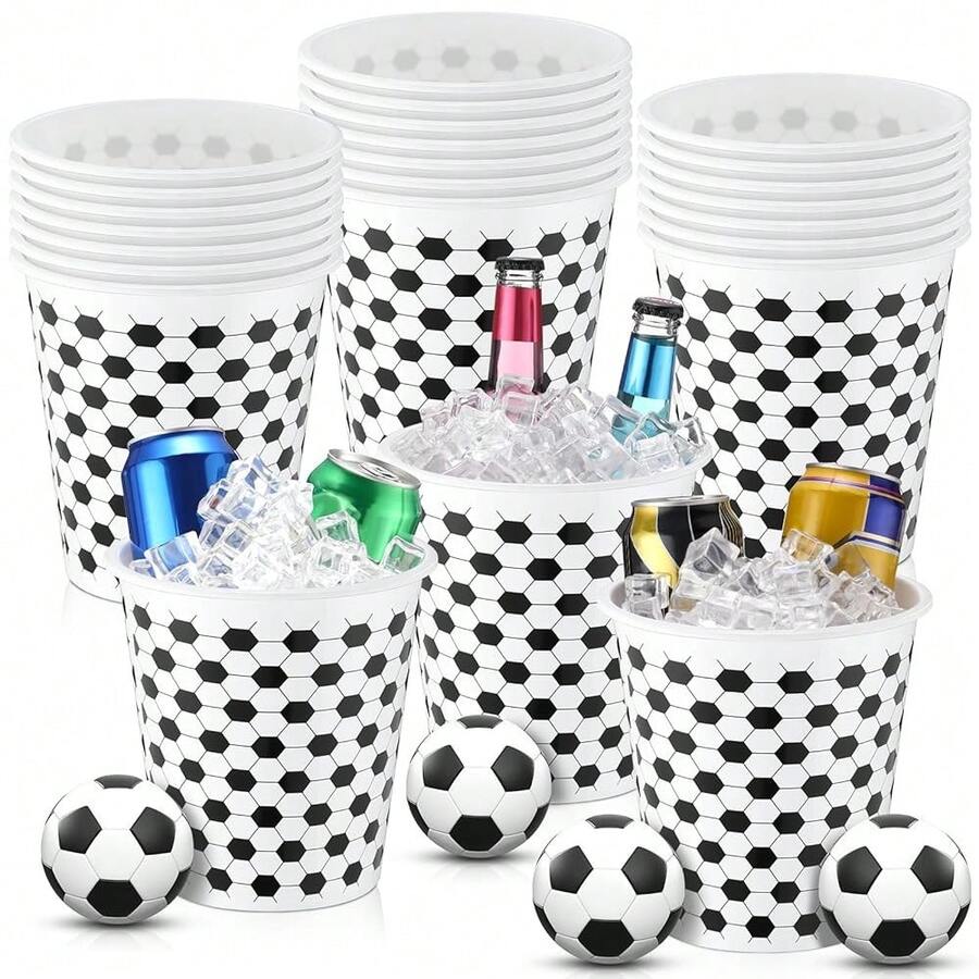 24 Packs Soccer Plastic Ice Buckets Bulk For Parties 3 L/101 Oz Soccer Wine Bucket Portable Treat Ice Holder Disposable Wine Cooler For Beverage Soda Beer Corn Snack Candy Party Favors - Soccer - View 1