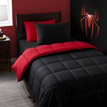 Anluoer - Juego de cama completo tamaño matrimonial de 7 piezas color  con edredón sábanas y fundas de almohada juegos de cama para todas las estaciones - 01 - Rejilla negra y roja - Ver 4