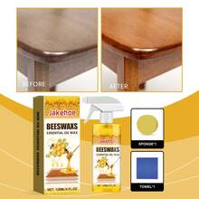jakehoe Natural Beeswax Polish Spray For Wood Furniture Floor Restores Shine, Prevents Cracks & Scratches,Effectively Remove Stains And Odors Deep Nourishing For Furniture Care With Sponge And Towel - Natural Beeswax Polish Spray - 查看 3