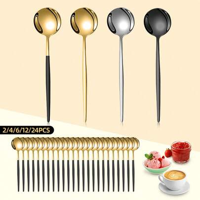 Set Of 2/4/6/12/24 Stainless Steel Coffee Spoons, Portuguese Dessert Spoons, Suitable For Afternoon Tea At Home, School Supplies