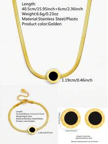 1 Set Vintage Minimalist Stainless Steel Women Jewelry Set With Roman Numeral Engraved Pendant, Suitable For Daily Wear, Commute, Vacation Or As Valentine's Day Gift For Her - Yellow Gold - View 2