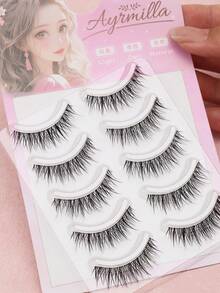 5 Pairs Of Natural False Eyelashes Fluffy And Soft 3D Mink Eyelashes Long Silky Eyelashesdaily Work Meetings Natural False Eyelashes Comfortable To Wear With Eyelashes Hand-Made Wing Elongated Natura Full False Eyelashes Free Eyelash Tweezers And Eyelash Brushes - 黑色 - 查看 3