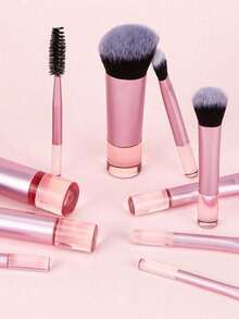 50 Mini Pink Makeup Brush Sets+1 Mini Zipper Bag, Paint, Makeup Brush, Rouge Brush, Eye Shadow Brush, Highlight Brush, Eyebrow Brush - Convenient Travel Makeup Tools - Multicolor - View 7