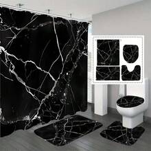 1pc/4pcs Black Marble Texture Pattern Spring Bathroom Set, Bathroom Curtains, Digital Print Polyester Shower Curtain, No Drilling Bathroom Divider Curtain - Multicolor - View 15