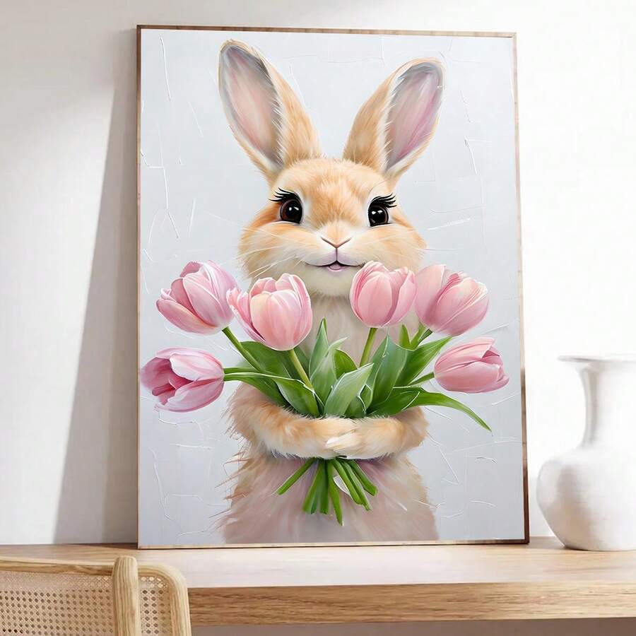 1 buah, Seni Dinding Kanvas, Dekorasi Dinding Berbingkai, Hiasan Dinding Pola Kelinci Paskah, Desain Kelinci Paskah yang Menggemaskan, Kelinci dan Bunga, Dekorasi Kelinci Musim Semi Retro untuk Kamar Anak, Ilustrasi Pastel, Seni Dekorasi Kamar Anak Paskah, Poster Kelinci Tulip Musim Semi, Dekorasi Paskah, Dekorasi Rumah Musim Semi, Poster Musim Semi, Poster Paskah, Estetika Dekorasi Ruangan - Kelinci Tulip - View 1