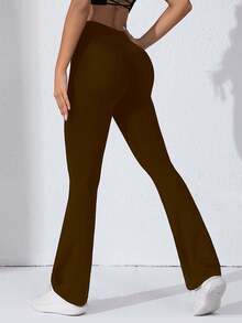 Freedom 1 pieza Pantalones de campana de cintura alta negros para mujer, pantalones casuales cómodos de ajuste ceñido y elástico, adecuados para bailar y yoga - Caqui - Ver 3