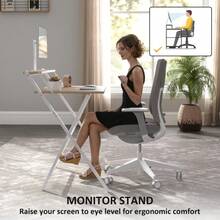 Foldable Computer Desk With Monitor Stand, 81.5cm Small Home Office Table, Compact Writing Study Desk For Small Spaces - Natural Wood1 - View 5