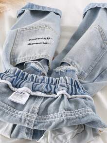 Boys' Loose Straight Leg Jeans, Suitable For Casual, School, Outdoor Wear, Spring - Baby Blue - View 6