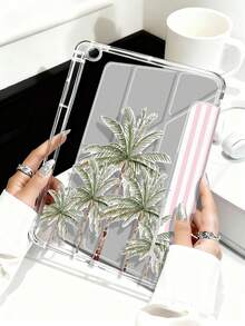 粉色条纹椰树图案平板电脑保护套，兼容苹果Air 11英寸M3（2025款）/M2（2024款）、Air第五代（2022款）、（A16）11英寸第十一代（2025款），也兼容三星Galaxy Tab平板电脑和Kindle Paperwhite第十二代（2024款）。透明背壳，时尚图案保护套，具备自动休眠/唤醒功能和气囊保护，适合作为礼物或办公用品。 - 彩色 - 查看 5