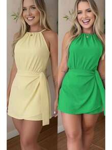 Duna Summer Women's 2-Piece Jumpsuit Set - 兩件套 - 黃色和綠色猴子 - 查看 1