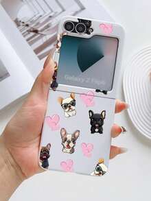 1pc Fashionable And Simple Skin Feel PC Material Cute Love Dog Element Folding Phone Case, Can Protect And Prevent Falling: SamsungGalaxy Zflip 3/Zflip 4/Zflip 5/Zflip 6/Zflip 7/ Razr 50 Ultra/ Razr 60 Ultra/ Razr 60/ Rolla Razr 50/Galaxy Z Flip7 FE - White - View 7
