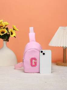 1 chiếc túi đeo ngực mini bằng nylon có khóa kéo, kiểu dáng thời trang, có chữ cái, thích hợp cho cả nam và nữ (bao gồm cả sticker chữ cái tự dán). - Hồng - Xem 5