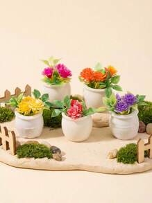 POKOJA LAND 1/12比例公仔屋微型盆栽植物，逼真綠植和花卉裝飾模型，隨機4入組 - 彩色 - 查看 3
