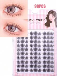 90pcs Tassel Style Transparent Stem False Eyelashes, Natural Messy Wild Cartoon Fairy C-Curl Lashes - C - View 3