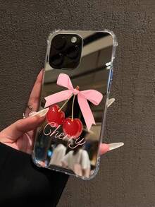 1pc Cherry Pattern Print Mirror Acrylic Anti-Fall Phone Case Compatible With IPhone 13/11/17/17pro/16/14/15/15pro/15 Plus/15 Promax/7plus/8plus/X/Xs Max/Xr/11pro/12pro/13pro/14pro/12mini/13mini/11promax/12promax/13promax/14promax/14plus/17pro Max/17Air/6/6s Plus/7/8/16Pro/16plus/16promax/Se2/17promax&Compatible With Samsung Galaxy/A54/A14/A12/A13/A15/A32/A33/A24/A52S/S20/S21/S22/S23/S24/S23Plus/S24ultra/S25/A15/A33/A23 - Multicolor - View 1