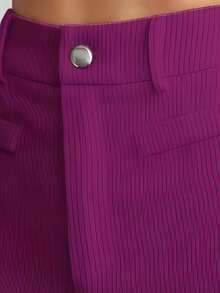 1pc Solid Color Polyester Button Pocket Zipper Pants, Suitable For Daily Wear In Spring, Autumn And Winter - Bold Plum - View 4