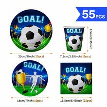 一套足球进球庆祝主题一次性餐盘、餐巾纸、杯子，可供10位客人使用，适用于生日、婚礼、派对、家庭野餐等场合。 - 彩色 - 查看 2