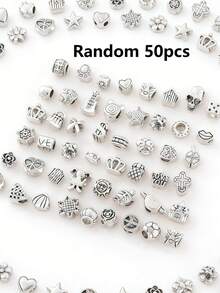 10/30/50/60/80/100/200/300/500/1000pcs Vintage Silver Acrylic Carved Large Hole Beads, Suitable For DIY Bracelet Necklace Jewelry Making Accessories - Silver - View 20