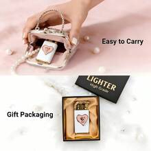 Cute Lighter, Dual Flame Windproof Lighter, Heart/Snake Design Lighter, Metal Embossed Rhinestone Butane Torch Lighter, Refillable Adjustable Flame - 心臟(不含氣體) - 查看 4