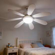 Ventilador De Techo Con Luz Foco Integrado 60W Moderno Plástico Cinco Aspas Iluminación Interior Silencioso Decorativo Potente Eficiencia Energética Hogar Oficina Dormitorio Sala Fácil Instalación Color Blanco Diseño Minimalista - Blanco - Ver 3