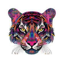Adesivos termocolantes coloridos com estampa de cabeça de tigre, ideais para tecidos e aplicações têxteis, perfeitos para confecção de roupas, camisetas e decoração de almofadas. - Multicolorido - Visão 6