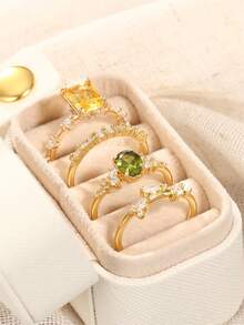 4 Pcs Gorgeous Cubic Zirconia Rings With Box For Women For Wedding Engagement Anniversary Party Jewelry Valentine's Day Gift - 1# - View 4